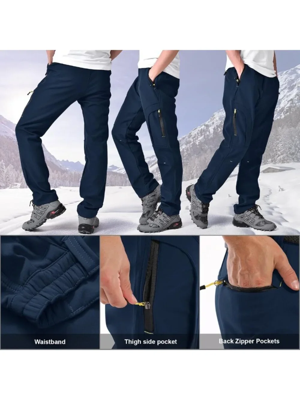 Men's Insulated Snow Pants - Fleece Lined, Water Repellent, Winter Hiking